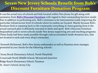 Seven New Jersey Schools Benefit from Bob’s Discount Furnitu