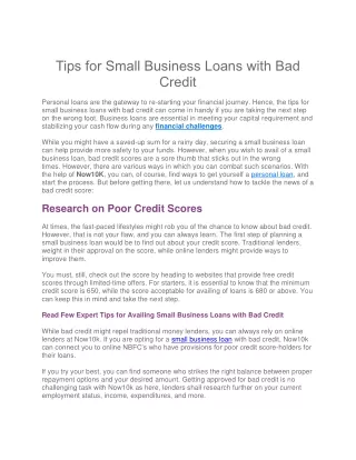 Tips for Small Business Loans with Bad Credit