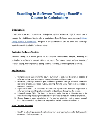 Excelling in Software Testing_ ExcelR's Course in Coimbatore