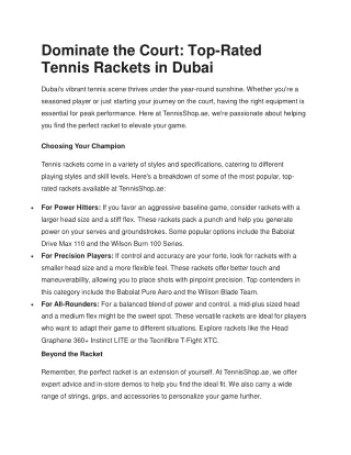 Top-Rated Tennis Rackets in Dubai