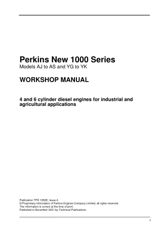 PERKINS NEW 1000 SERIES MODELS AS DIESEL ENGINE Service Repair Manual