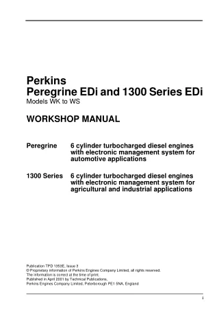 PERKINS PEREGRINE EDI AND 1300 SERIES EDI WK DIESEL ENGINE Service Repair Manual