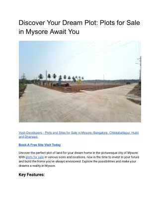 Discover Your Dream Plot_ Plots for Sale in Mysore Await You