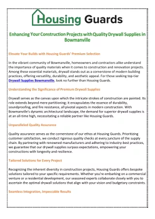 Enhancing Your Construction Projects with Quality Drywall Supplies in Bowmanvill
