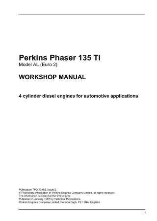 PERKINS PHASER 135 TI MODEL AL (EURO 2) DIESEL ENGINE Service Repair Manual