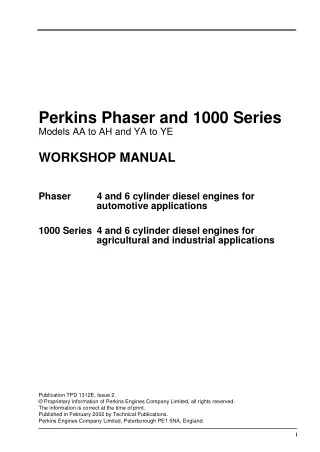 PERKINS PHASER AND 1000 SERIES MODELS AA DIESEL ENGINE Service Repair Manual