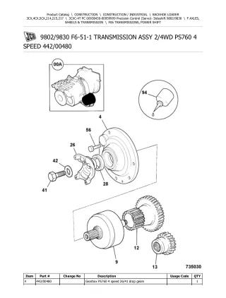 JCB 3CXC-4T PC Precision Control (Servo) BACKOHE LOADER Parts Catalogue Manual (Serial Number 00938430-00959999)