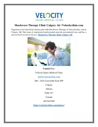 Shockwave Therapy Clinic Calgary Ab | Velocityclinic.com