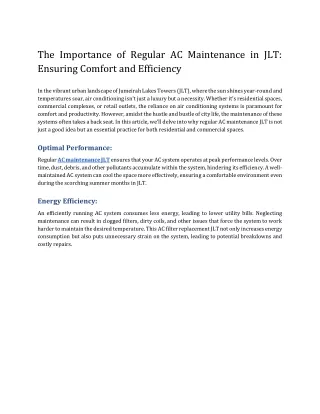 The Importance of Regular AC Maintenance in JLT_ Ensuring Comfort and Efficiency