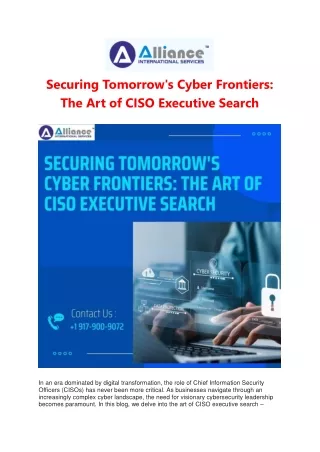 Securing Tomorrow's Cyber Frontiers: The Art of CISO Executive Search