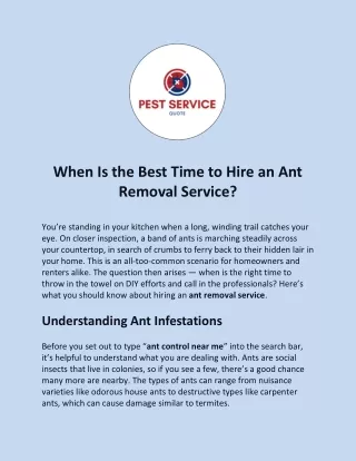 When Is the Best Time to Hire an Ant Removal Service?