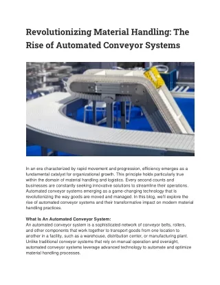 Revolutionizing Material Handling The Rise of Automated Conveyor Systems