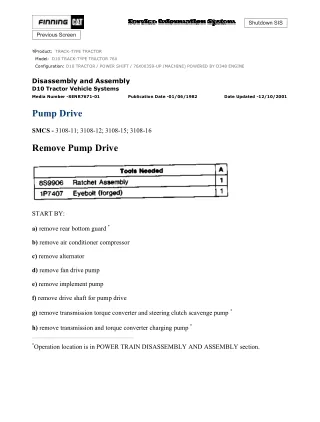 Caterpillar Cat D10 TRACK-TYPE TRACTOR (Prefix 76X) Service Repair Manual Instant Download