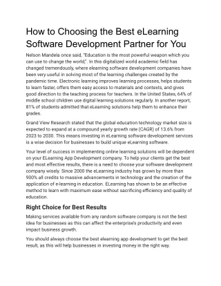 How to Choosing the Best eLearning Software Development Partner for You