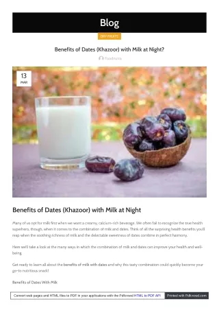 The Power Duo Dates (Khazoor) with Milk at Night for Optimal Health | Food Nutra