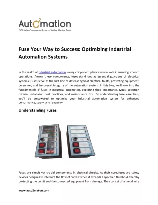 Fuse Your Way to Success Optimizing Industrial Automation Systems