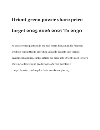 Orient green power share price target 2025 2026 2027 To 2030