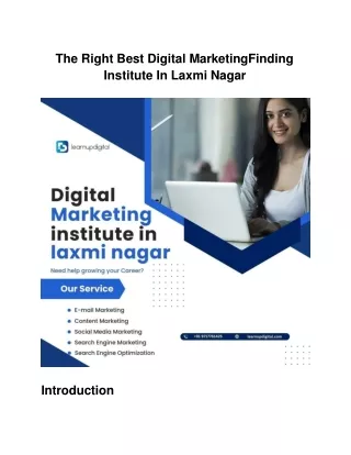 The Right Best Digital MarketingFinding  Institute In Laxmi Nagar