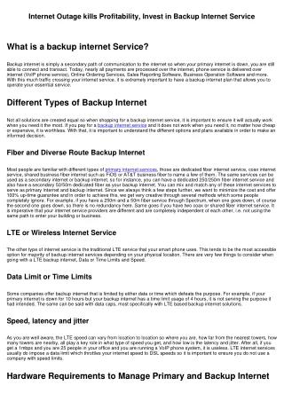 Internet Outage kills Profitability, Invest in Backup Internet Service