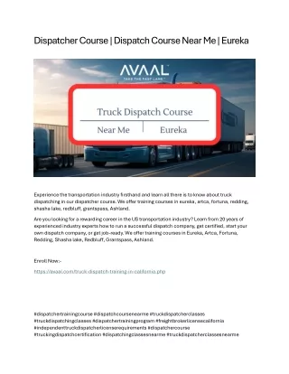 Truck Dispatcher Course Eureka