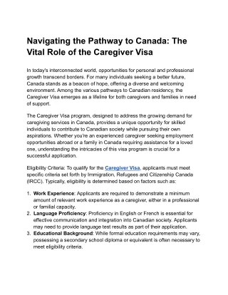 Navigating the Pathway to Canada_ The Vital Role of the Caregiver Visa