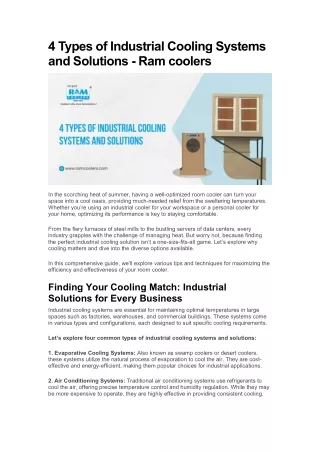 4 Types of Industrial Cooling Systems and Solution