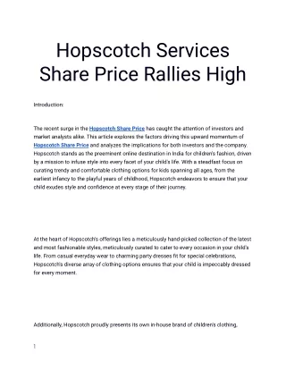 Get the Best Hopscotch Share Price only at Planify