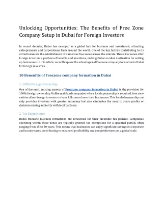 Unlocking Opportunities_ The Benefits of Free Zone Company Setup in Dubai for Foreign Investors