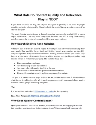 What Role Do Content Quality and Relevance Play in SEO_