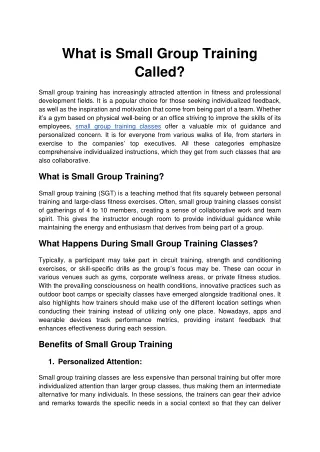 What is Small Group Training Called