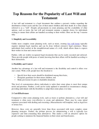 Top Reasons for the Popularity of Last Will and Testament