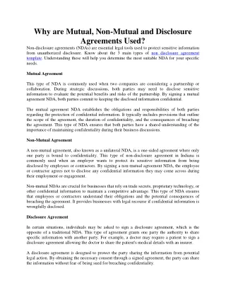 Why are Mutual, Non-Mutual and Disclosure Agreements Used?