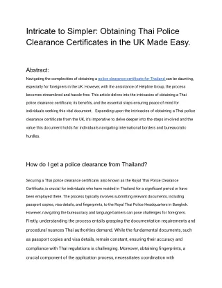 Expert and Smooth Process in Obtaining Thai Police Clearance Certificates in the UK