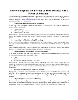 How to Safeguard the Privacy of Your Business with a Power of Attorney?