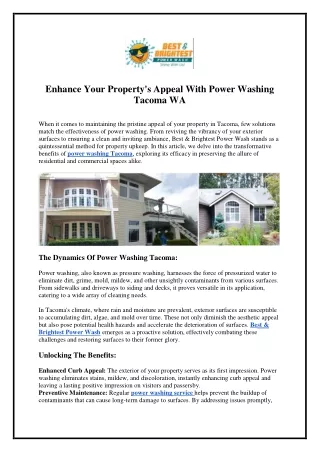 Enhance Your Property's Appeal With Power Washing Tacoma WA