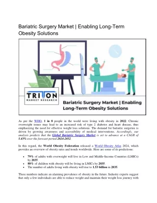 Bariatric Surgery Market | Enabling Long-Term Obesity Solutions