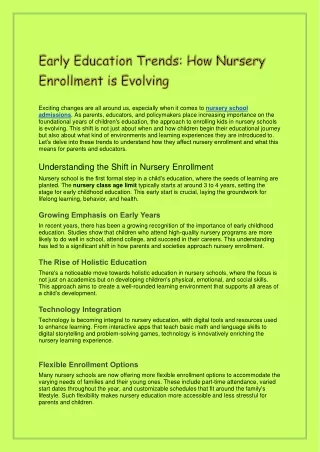 Early Education Trends: How Nursery Enrollment is Evolving