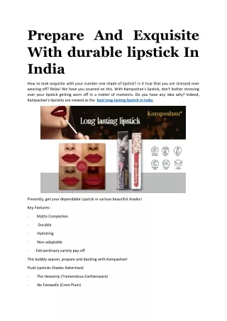 Prepare And Exquisite With durable lipstick In India