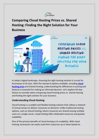 Comparing Cloud Hosting Prices vs. Shared Hosting Finding the Right Solution for Your Business