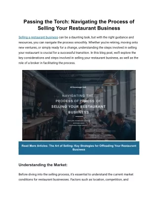 Passing the Torch_ Navigating the Process of Selling Your Restaurant Business