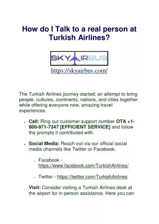 How do I Talk to a real person at Turkish Airline