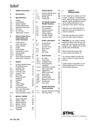 Stihl 021 Chainsaw Service Repair Manual