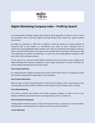 Digital Marketing Agency in India – Profit by Search