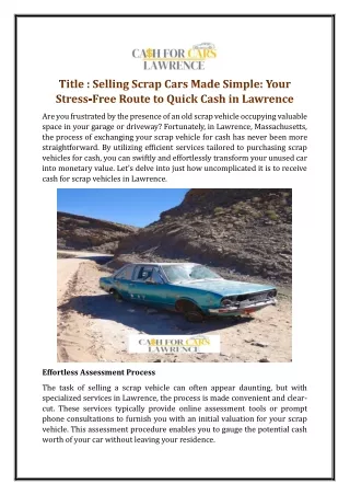 Selling Scrap Cars Made Simple: Your Stress-Free Route to Quick Cash in Lawrence