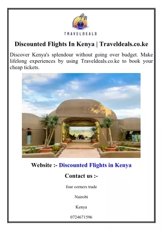 Discounted Flights In Kenya  Traveldeals.co.ke