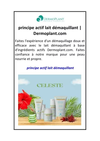 principe actif lait démaquillant  Dermoplant.com