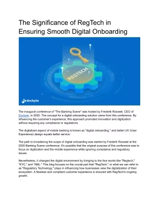 The Significance of RegTech in Ensuring Smooth Digital Onboarding
