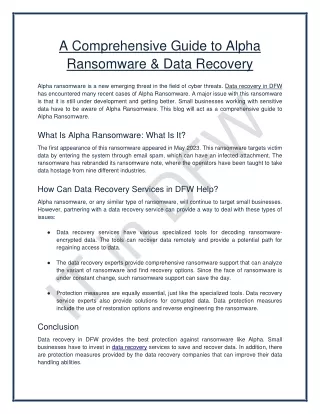 A Comprehensive Guide to Alpha Ransomware & Data Recovery