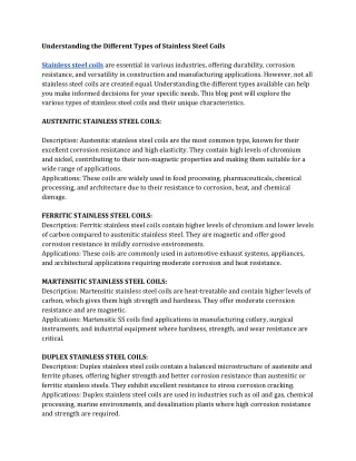 Understanding the Different Types of Stainless Steel Coils