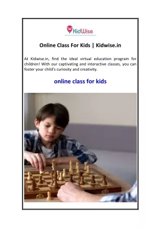 Online Class For Kids  Kidwise.in